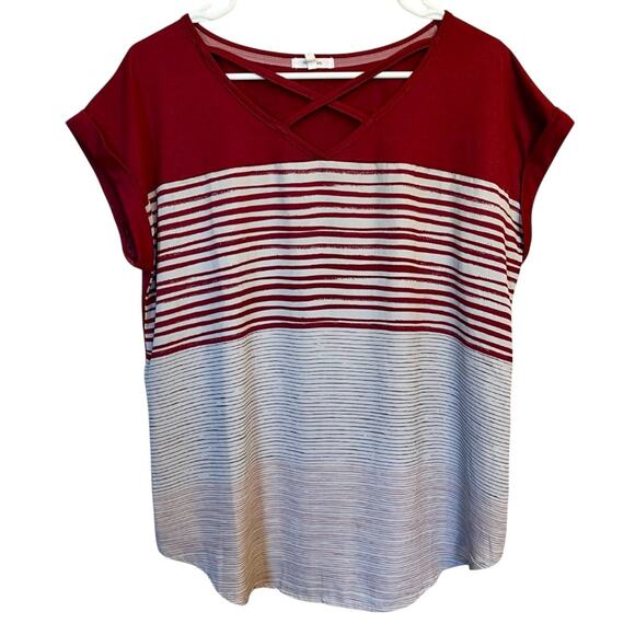 Maurices Tops - Maurice’s Cute Casual Criss-Cross Color Block Shirt Red Gray Women’s Large